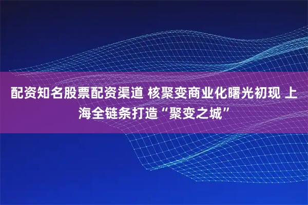 配资知名股票配资渠道 核聚变商业化曙光初现 上海全链条打造“聚变之城”